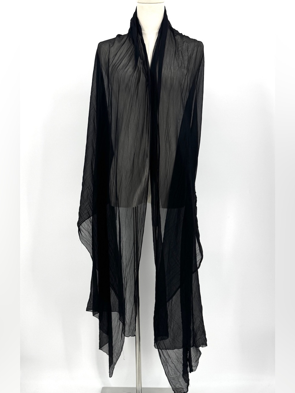 Large sheer silk chiffon shawl scarf Black